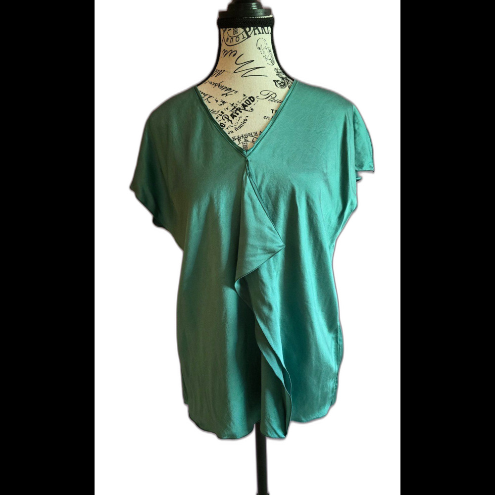 LAFAYETTE 148 green Silk short-sleeved v-neck elegant blouse S